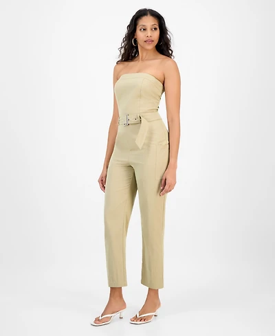 Bar Iii Women's Strapless Belted Utility Jumpsuit, Exclusively at Macy's