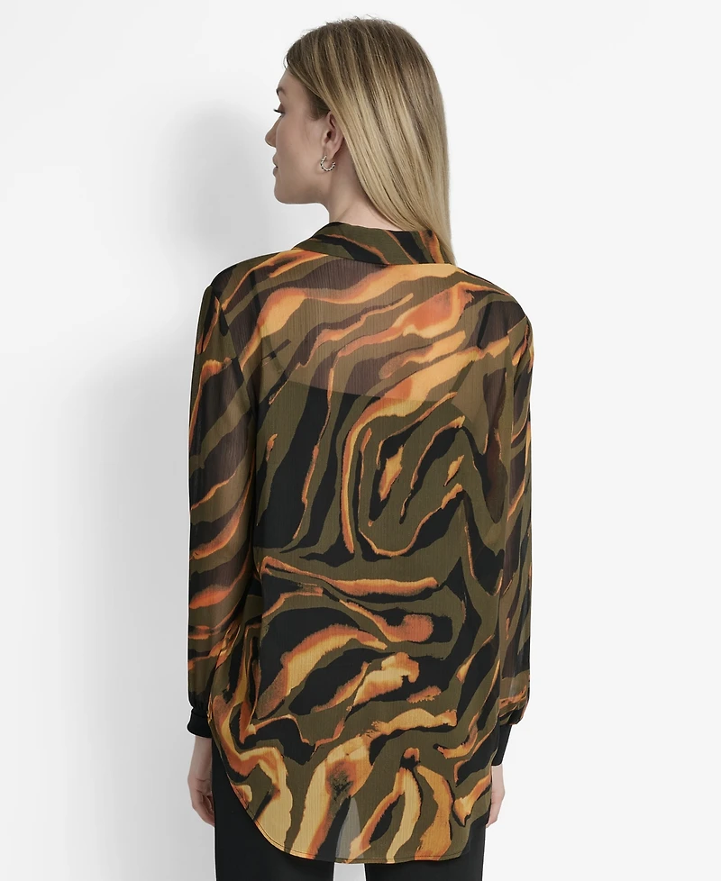 Dkny Women's Printed Button-Front Long-Sleeve Shirt