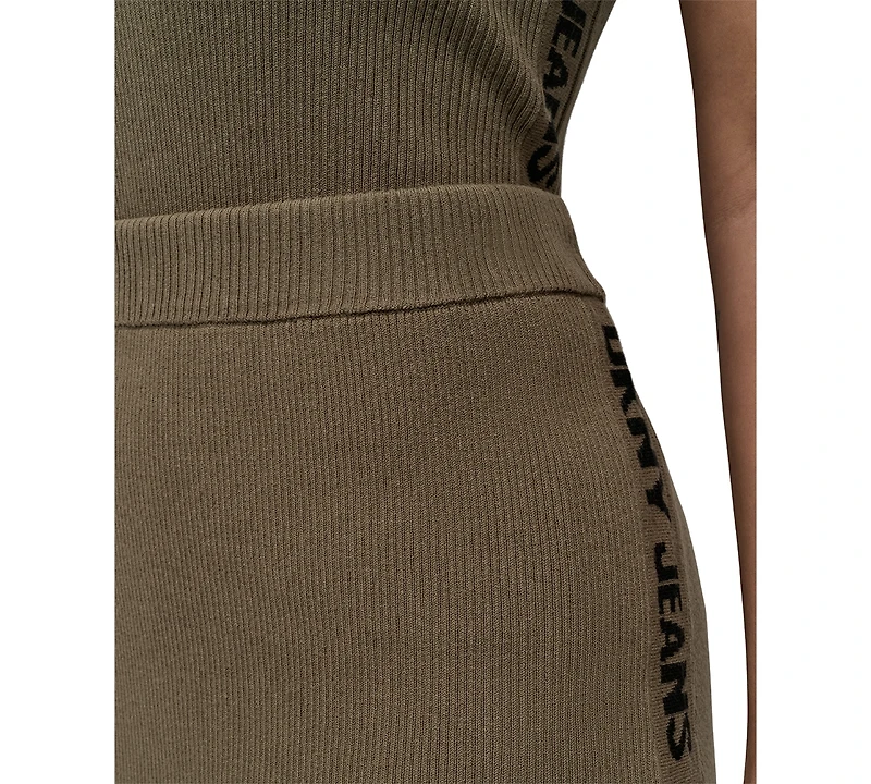 Dkny Jeans Women's Side Logo Ribbed Midi Skirt