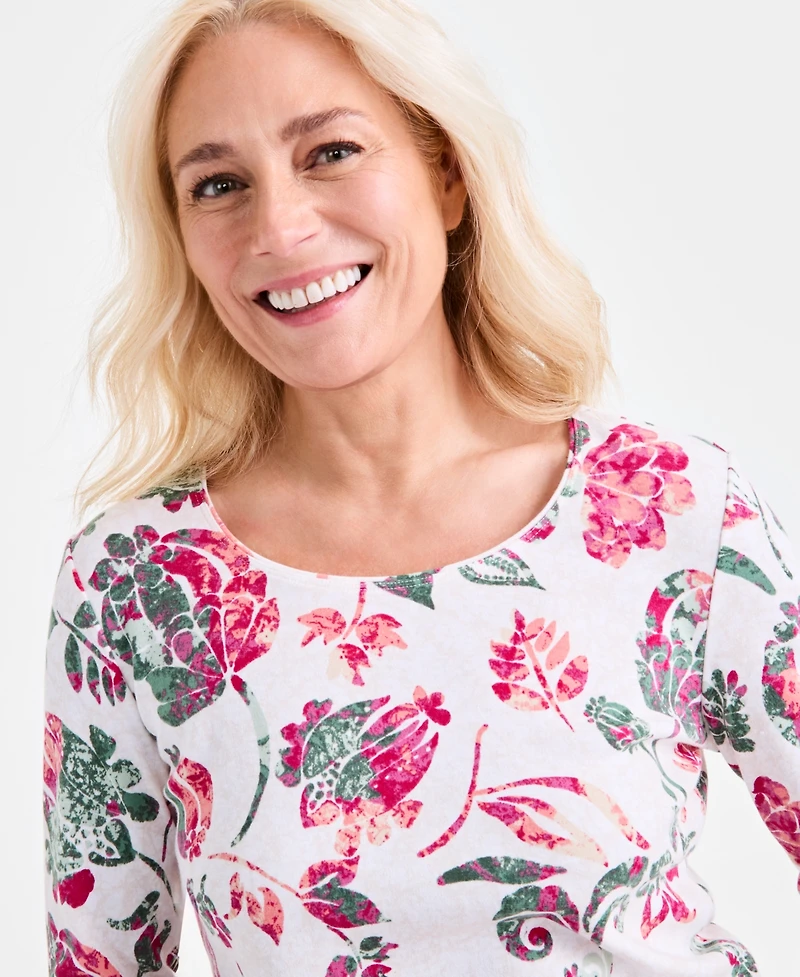Style & Co Women's Printed Long-Sleeve Scoop-Neck Knit Top, Exclusively at Macy's