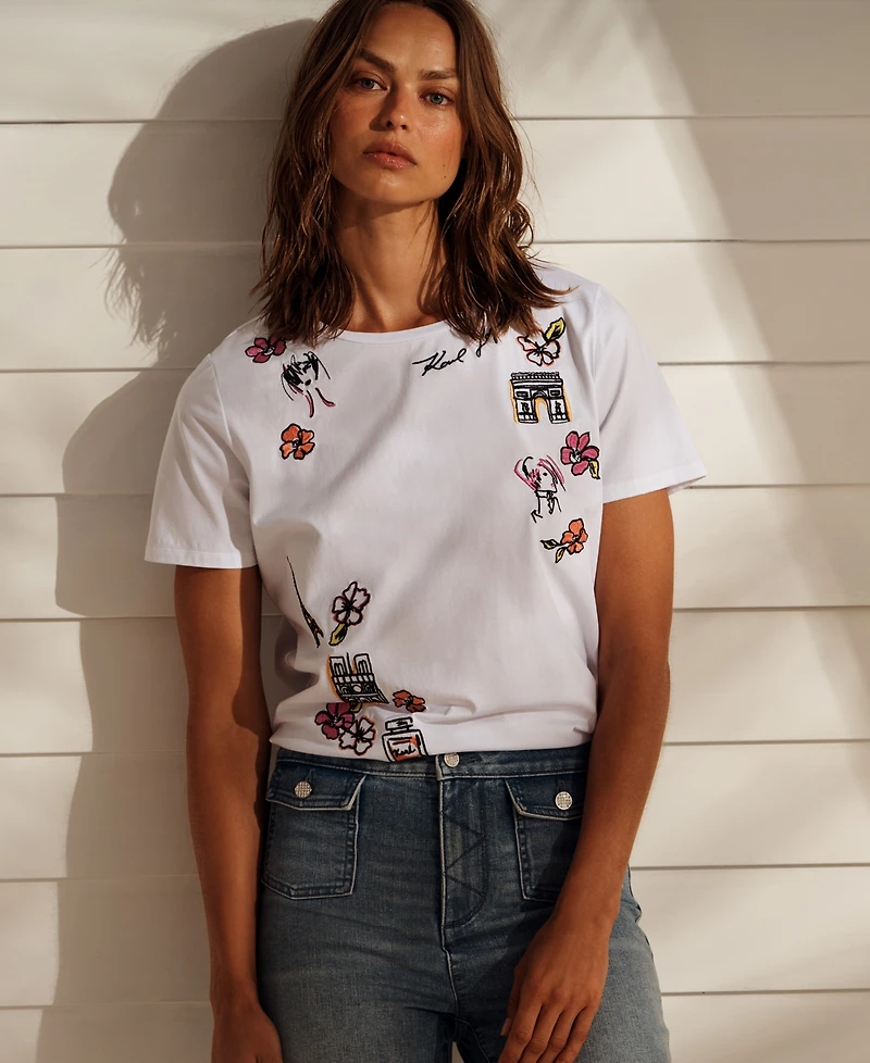Karl Lagerfeld Paris Women's Embroidered Graphic T-Shirt