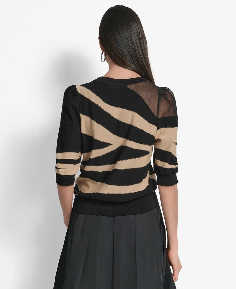Dkny Women's Zebra-Print 3/4-Sleeve Sweater