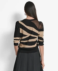 Dkny Women's Zebra-Print 3/4-Sleeve Sweater