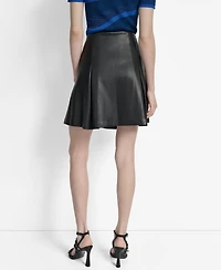 Dkny Women's Faux-Leather Zip-Front Pleated Skirt
