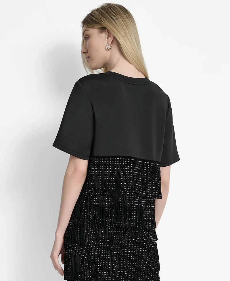 Dkny Women's Studded-Fringe Crewneck T-Shirt