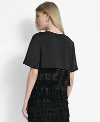 Dkny Women's Studded-Fringe Crewneck T-Shirt
