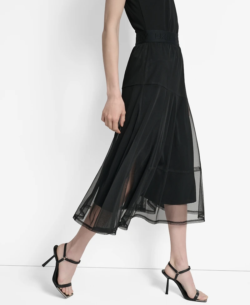 Dkny Women's Layered Mesh Logo-Tape Midi Skirt