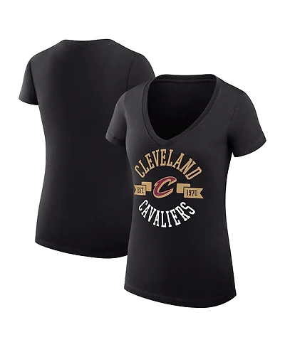 G-iii 4Her by Carl Banks Women's Black Cleveland Cavaliers Large City Logo Fitted V-Neck T-Shirt