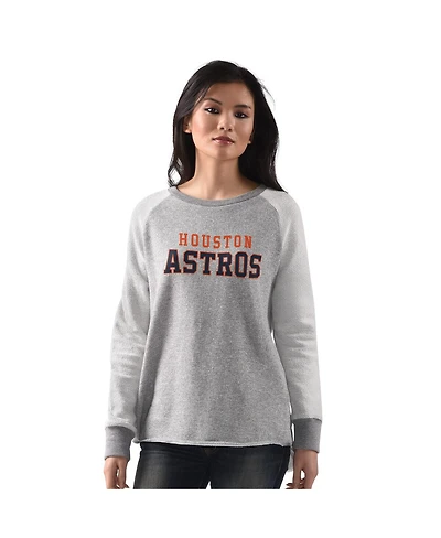 G-iii 4Her by Carl Banks Women's Heather Gray Houston Astros Gridiron Raglan Pullover Sweatshirt