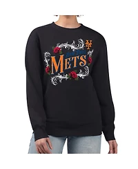 G-iii 4Her by Carl Banks Women's Black New York Mets Retro Roses Fleece Pullover Sweatshirt