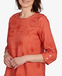 Alfred Dunner Women's Copper Canyon Metallic Embroidered Geometric Top