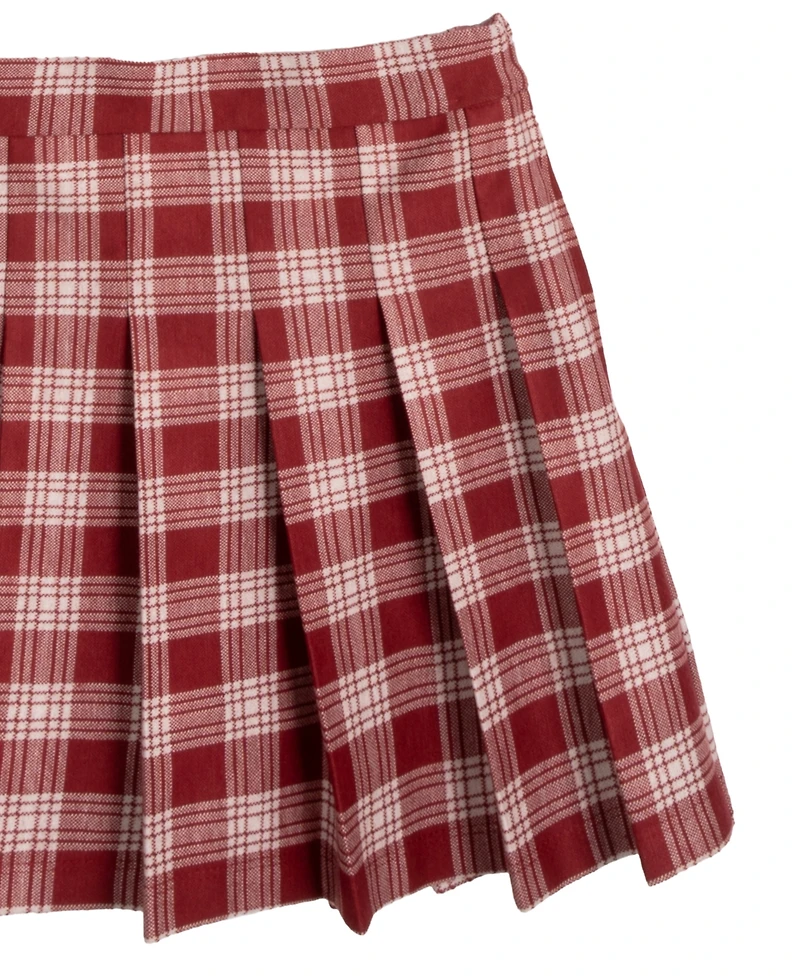 Rare Editions Big Girls 2-Piece T-Shirt and Plaid Pleated Skort Set Butterfly Hair Clip