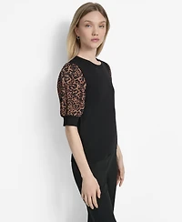 Dkny Women's Mixed-Media Printed-Sleeve Top