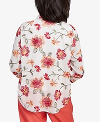 Alfred Dunner Women's Catalina Island Bright Floral Two One Top with Necklace