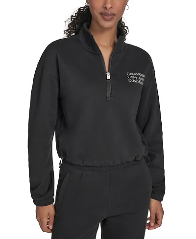 Calvin Klein Performance Women's Mini Triple Logo Fleece Half-Zip Pullover Sweatshirt