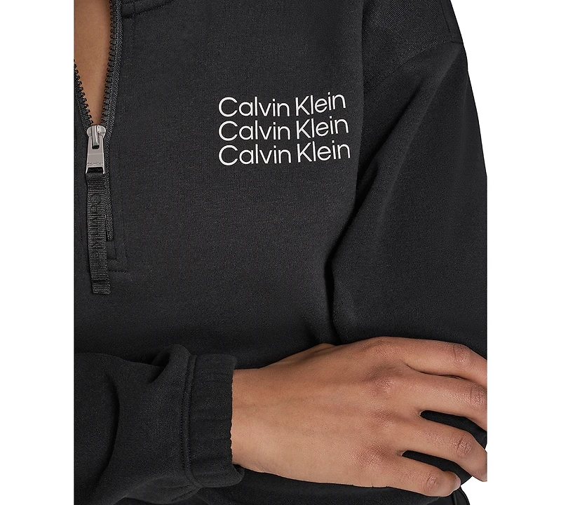 Calvin Klein Performance Women's Mini Triple Logo Fleece Half-Zip Pullover Sweatshirt