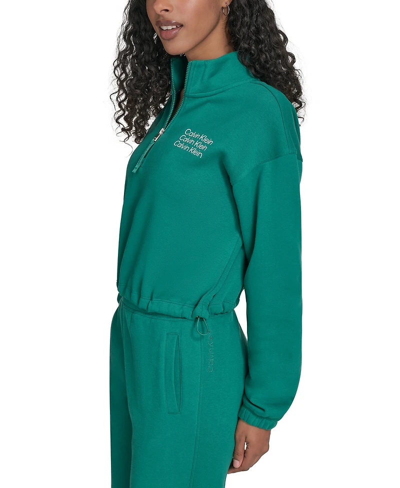 Calvin Klein Performance Women's Mini Triple Logo Fleece Half-Zip Pullover Sweatshirt