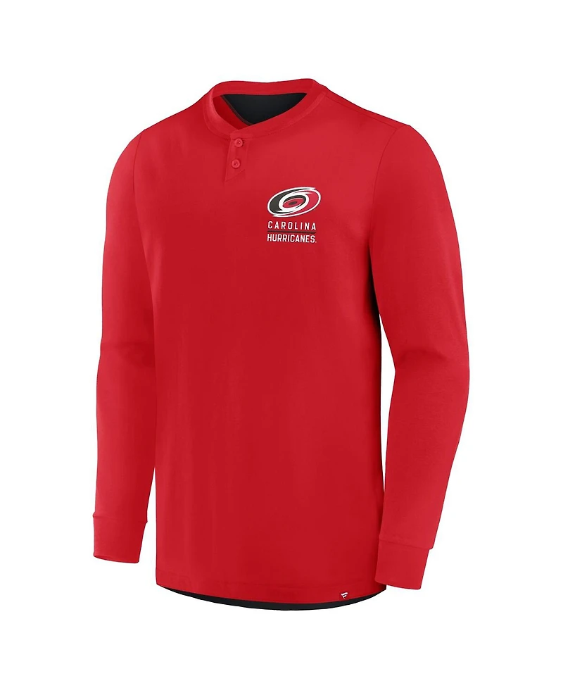 Fanatics Men's Red Carolina Hurricanes Adrenaline Push Long Sleeve Henley Shirt
