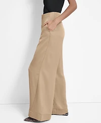 Dkny Women's Glazed High Rise Seamed-Cuff Wide-Leg Pants