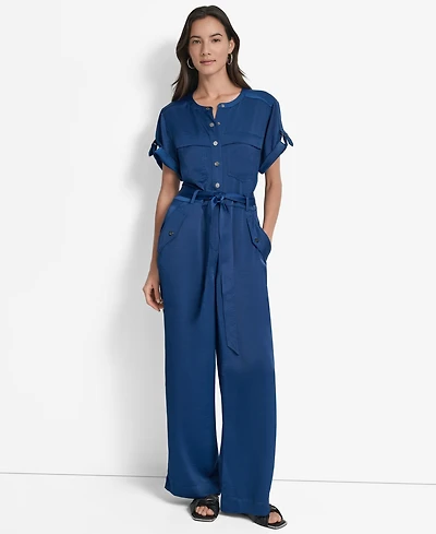 Dkny Women's Glazed Dressing Snap-Front Utility Jumpsuit
