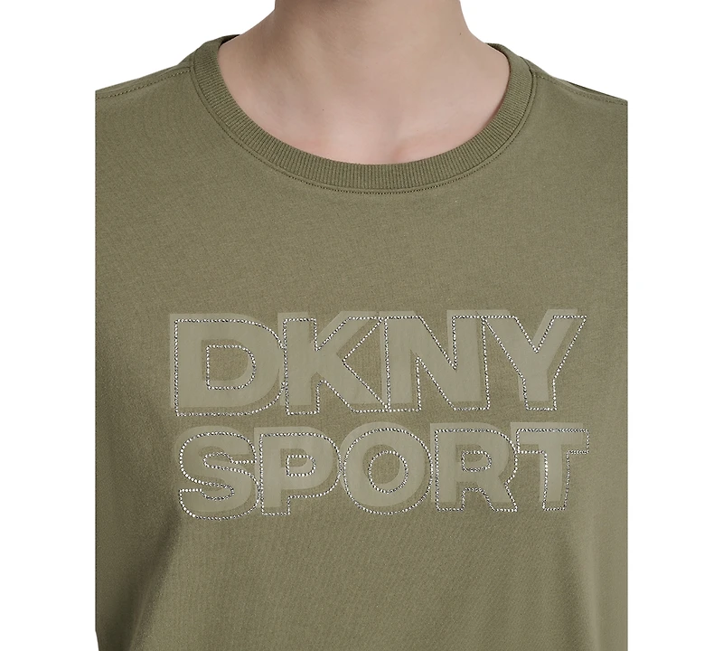 Dkny Sports Women's Rhinestone-Logo Drop-Shoulder T-Shirt
