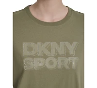 Dkny Sports Women's Rhinestone-Logo Drop-Shoulder T-Shirt