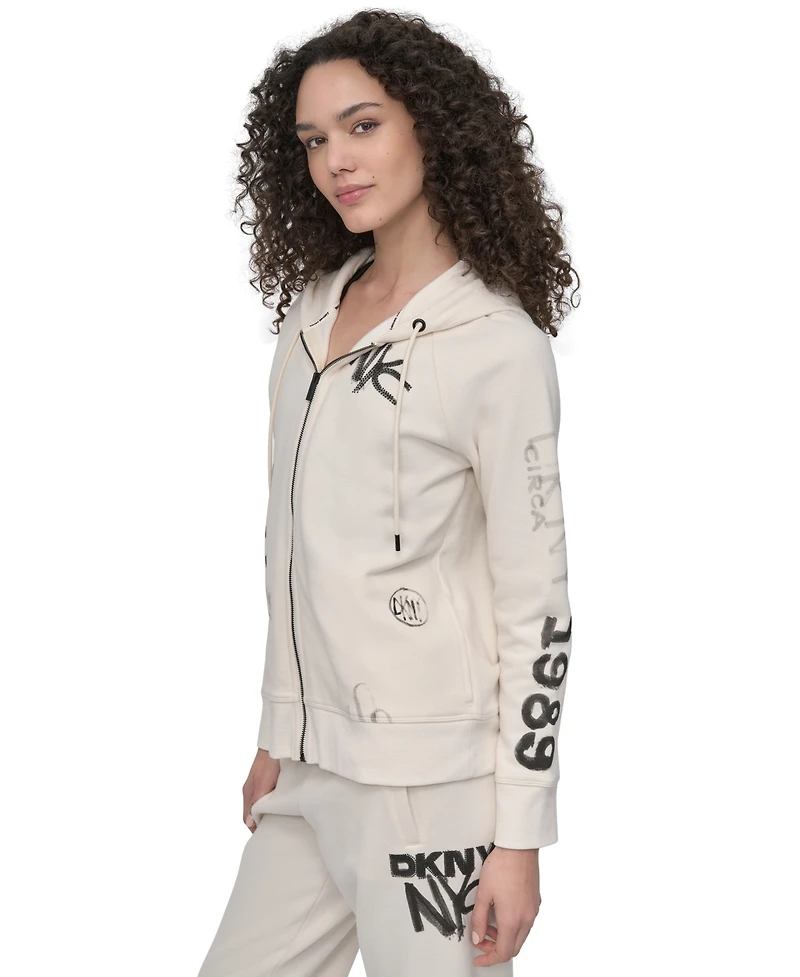 Dkny Sport Women's Graffiti Logo Full-Zip Hoodie