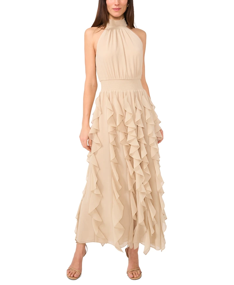 1.state Women's Halter Ruffle Maxi Dress