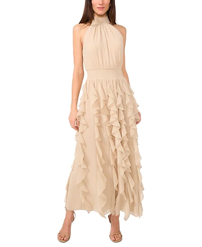 1.state Women's Halter Ruffle Maxi Dress