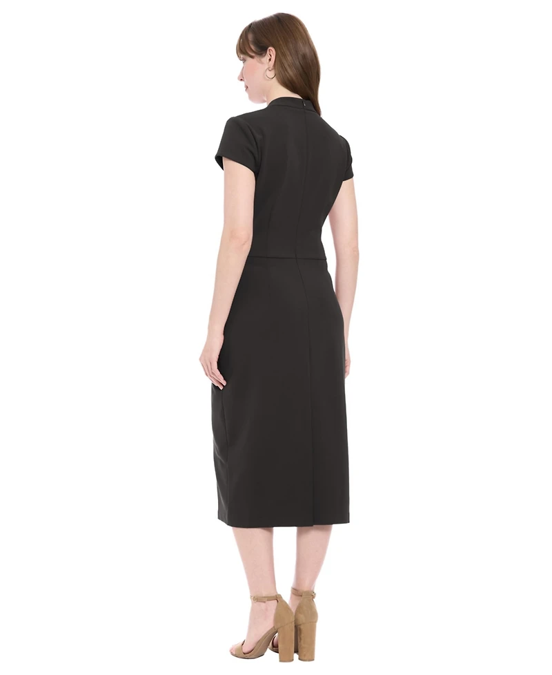 London Times Women's Short-Sleeve V-Neck Midi Dress