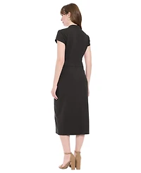 London Times Women's Short-Sleeve V-Neck Midi Dress