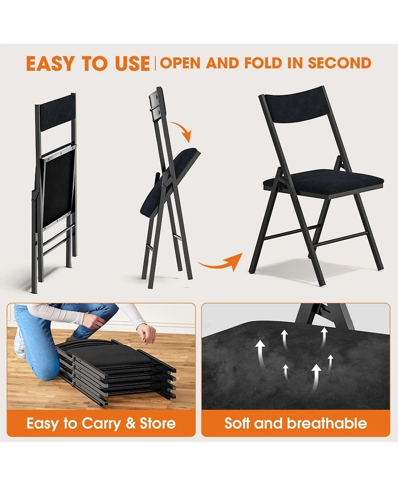 4-Pack Padded Folding Chair Set with Cushioned Seat & Backrest for Home, Office, Dining, or Events