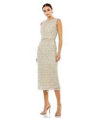 Mac Duggal Women's Sleeveless High Neck Beaded Midi Sheath Dress