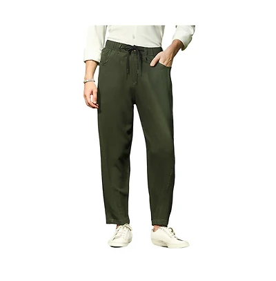 Campus Sutra Men's Sacramento Green Tapered Tailored Trousers