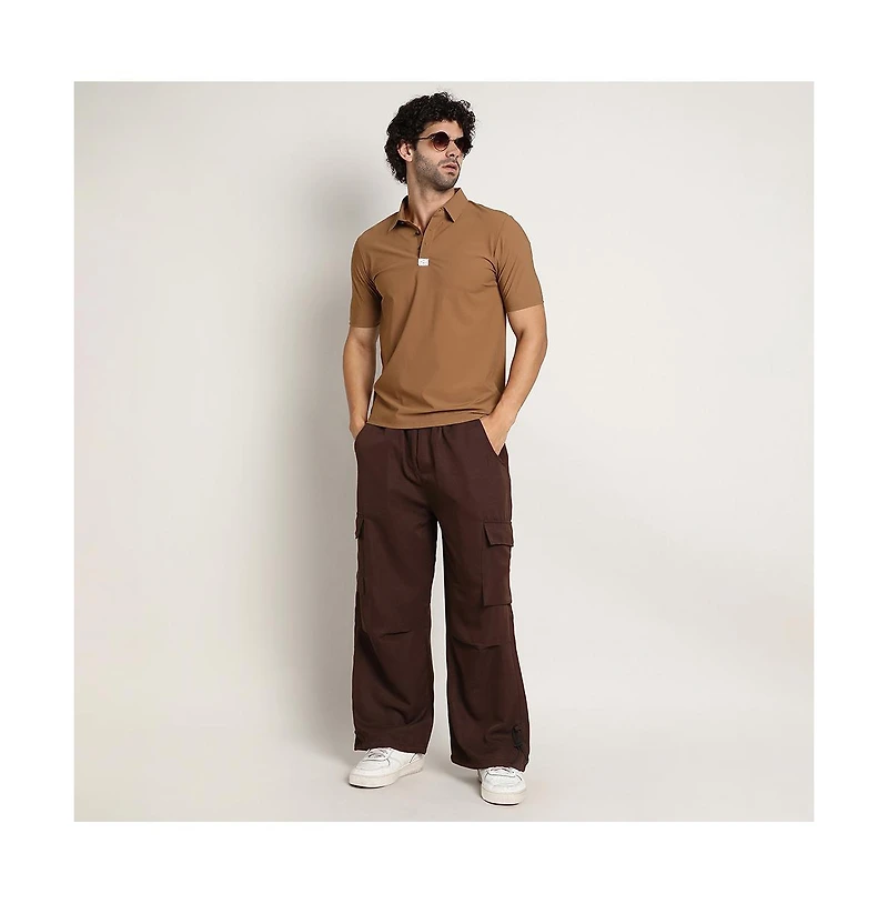 Campus Sutra Men's Tan Brown Seamless Waffle Polo T-Shirt