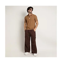 Campus Sutra Men's Tan Brown Seamless Waffle Polo T-Shirt