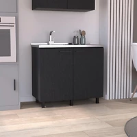 Salento 2 Freestanding Utility Base Cabinet with Stainless Steel Countertop and 2-Door, Smokey Oak