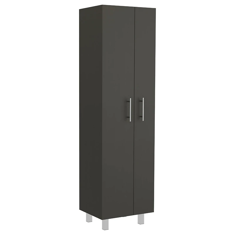 Bacoa Cleaning Cabinet, Five Shelves and Broom Hangers, Light Gray / White