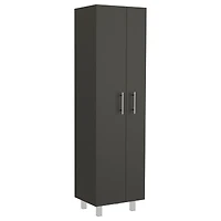 Bacoa Cleaning Cabinet, Five Shelves and Broom Hangers, Light Gray / White