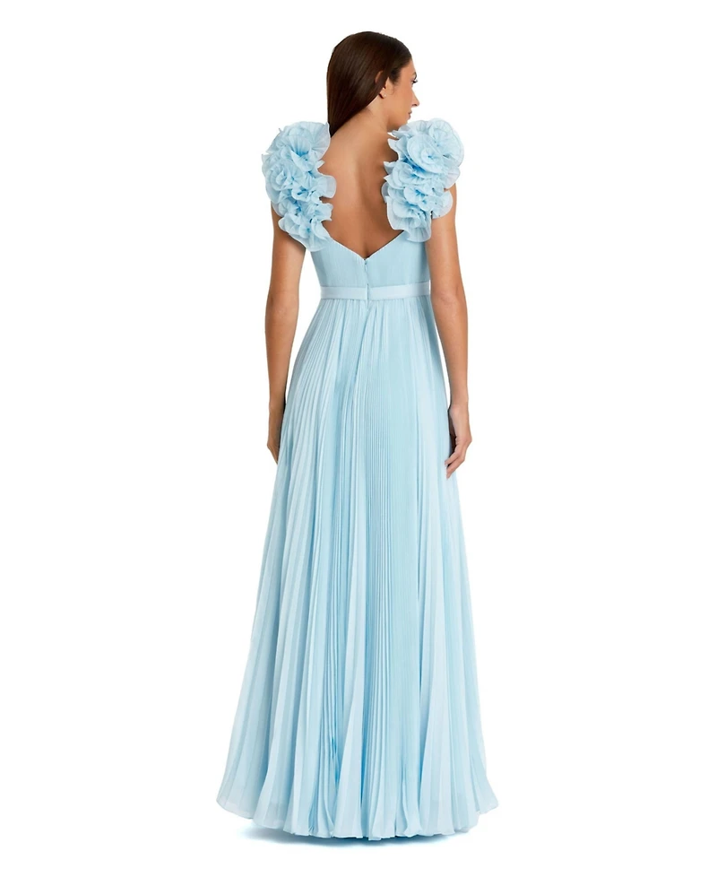 Mac Duggal Women's Pleated Organza Gown With Ruffle Straps