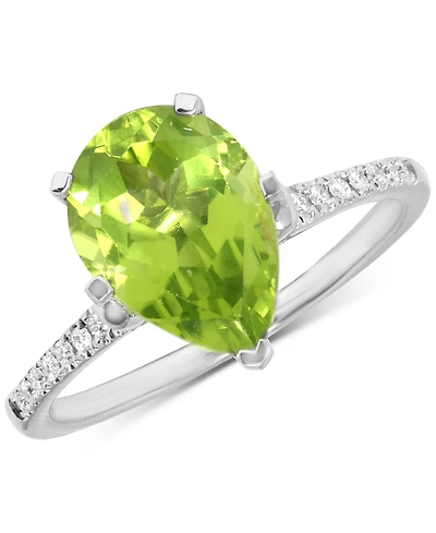 Peridot (1-3/4 ct. t.w.) & Diamond (1/10 ct. t.w.) Pear Ring in 14k White Gold