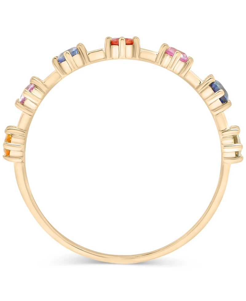 Lab Grown Multicolor Sapphire Thin Ring (5/8 ct. t.w.) in 14k Gold over Sterling Silver
