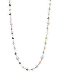 Cultured Freshwater Pearl (4-5mm) & Multicolor Tourmaline 18" Collar Necklace in Sterling Silver