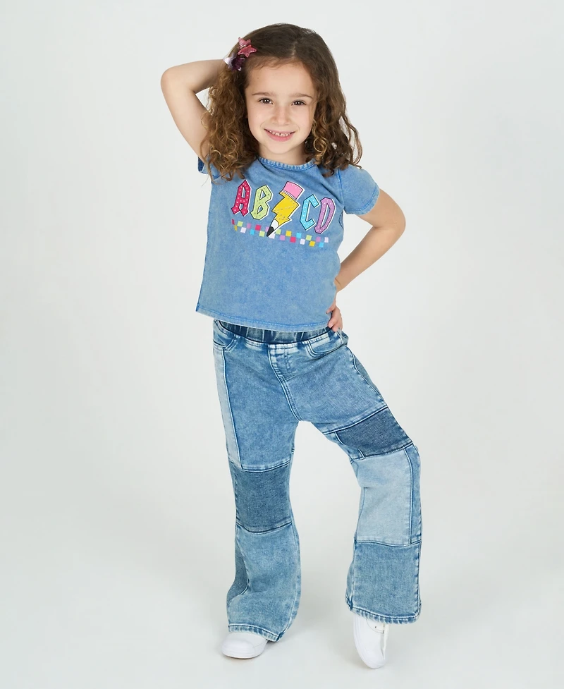 Rare Editions Little Girls 2-Piece Abcd Graphic T-Shirt and Patchwork Pants Set