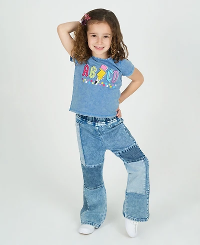 Rare Editions Little Girls 2-Piece Abcd Graphic T-Shirt and Patchwork Pants Set