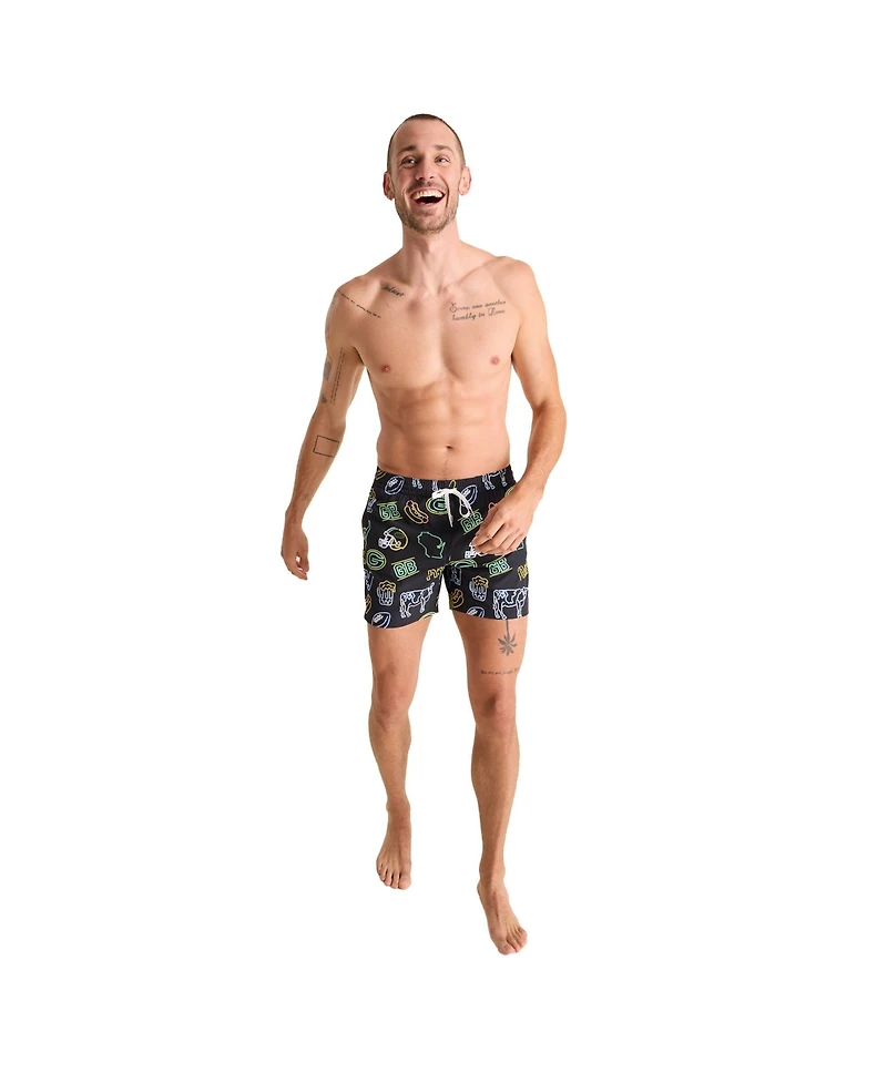 Chubbies Men's 5.5" Black Green Bay Packers The Neon Lined Classic Swim Trunks