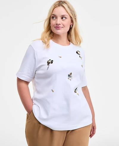 On 34th Trendy Plus Cotton Embellished Crewneck Tee, Macy's Exclusive