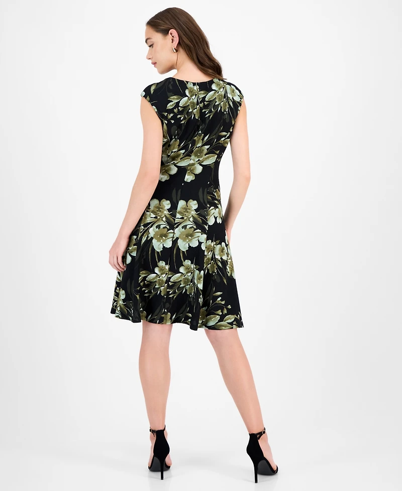 Connected Women's Printed Cap-Sleeve Dress