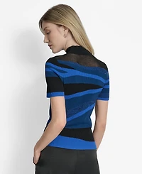 Dkny Women's Printed Mock-Neck Short-Sleeve Sweater