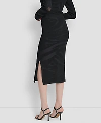 Dkny Women's Zebra Knit Sweater Midi Skirt